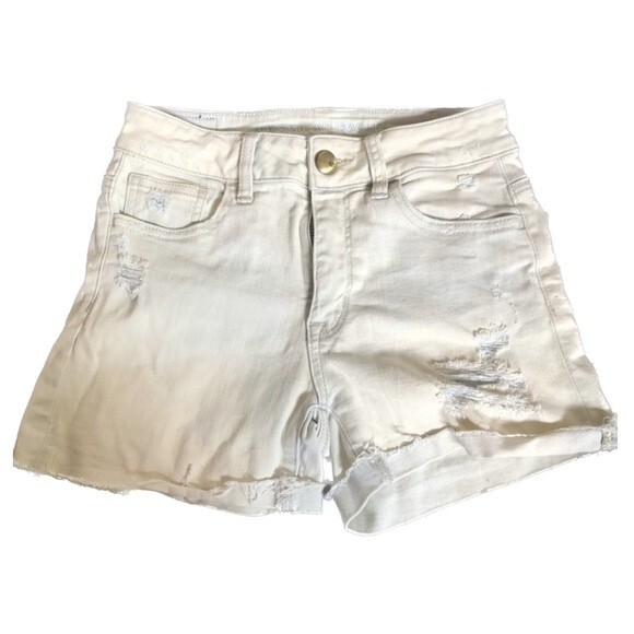 American Eagle Super Stretch White Washed High Rise Shortie Denim Jeans Shorts 0 - Picture 1 of 4